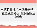 合肥职业技术学院最新招生简章深度分析(合职院招生简析)