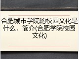 合肥城市学院的校园文化是什么，简介(合肥学院校园文化)