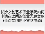 长沙文创艺术职业学院如何申请在读间的创业无息贷款(长沙文创创业贷款申请)