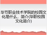 毕节职业技术学院的校园文化是什么，简介(毕职校园文化简介)