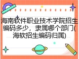 海南软件职业技术学院招生编码多少，隶属哪个部门(海软招生编码归属)