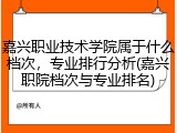 嘉兴职业技术学院属于什么档次，专业排行分析(嘉兴职院档次与专业排名)
