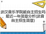 武汉音乐学院能自主招生吗，最近一年简章分析(武音自主招生简章)