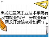 黑龙江建筑职业技术学院有没有就业指导，好就业吗("黑龙江建院就业如何")