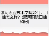 漯河职业技术学院如何，口碑怎么样？(漯河职院口碑如何)