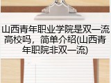 山西青年职业学院是双一流高校吗，简单介绍(山西青年职院非双一流)