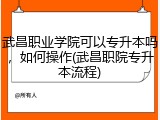 武昌职业学院可以专升本吗，如何操作(武昌职院专升本流程)