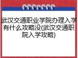武汉交通职业学院办理入学有什么攻略没(武汉交通职院入学攻略)