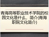 青海高等职业技术学院的校园文化是什么，简介(青海职院文化简介)