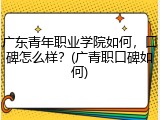 广东青年职业学院如何，口碑怎么样？(广青职口碑如何)
