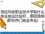 克拉玛依职业技术学院什么专业就业比较好，原因是啥(职校热门就业专业)