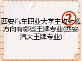 西安汽车职业大学主攻什么方向有哪些王牌专业(西安汽大王牌专业)