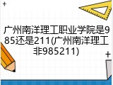 广州南洋理工职业学院是985还是211(广州南洋理工非985211)