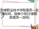 宁德职业技术学院是双一流高校吗，简单介绍(宁德职院是双一流吗)