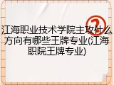 江海职业技术学院主攻什么方向有哪些王牌专业(江海职院王牌专业)