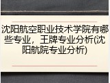 沈阳航空职业技术学院有哪些专业，王牌专业分析(沈阳航院专业分析)