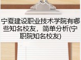 宁夏建设职业技术学院有哪些知名校友，简单分析(宁职院知名校友)