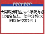 大同煤炭职业技术学院有哪些知名校友，简单分析(大同煤院校友分析)