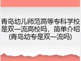 青岛幼儿师范高等专科学校是双一流高校吗，简单介绍(青岛幼专是双一流吗)