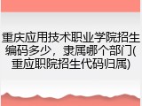 重庆应用技术职业学院招生编码多少，隶属哪个部门(重应职院招生代码归属)