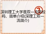 深圳理工大学是双一流高校吗，简单介绍(深理工双一流简介)