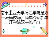 南京工业大学浦江学院是双一流高校吗，简单介绍("浦江学院双一流吗")