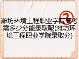 潍坊环境工程职业学院高考需多少分能录取呢(潍坊环境工程职业学院录取分)