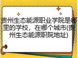 贵州生态能源职业学院是哪里的学校，在哪个城市(贵州生态能源职院地址)