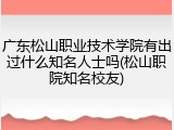 广东松山职业技术学院有出过什么知名人士吗(松山职院知名校友)