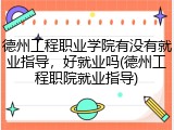 德州工程职业学院有没有就业指导，好就业吗(德州工程职院就业指导)