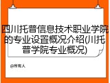四川托普信息技术职业学院的专业设置概况介绍(川托普学院专业概况)