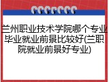 兰州职业技术学院哪个专业毕业就业前景比较好(兰职院就业前景好专业)