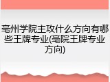 亳州学院主攻什么方向有哪些王牌专业(亳院王牌专业方向)
