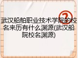 武汉船舶职业技术学院的校名来历有什么渊源(武汉船院校名渊源)