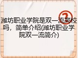 潍坊职业学院是双一流高校吗，简单介绍(潍坊职业学院双一流简介)