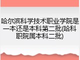 哈尔滨科学技术职业学院是一本还是本科第二批(哈科职院属本科二批)