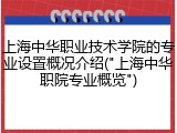 上海中华职业技术学院的专业设置概况介绍("上海中华职院专业概览")