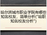 哈尔滨城市职业学院有哪些知名校友，简单分析("哈职知名校友分析")