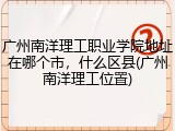 广州南洋理工职业学院地址在哪个市，什么区县(广州南洋理工位置)