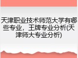 天津职业技术师范大学有哪些专业，王牌专业分析(天津师大专业分析)
