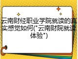 云南财经职业学院就读的真实感觉如何("云南财院就读体验")