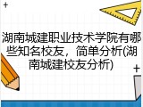 湖南城建职业技术学院有哪些知名校友，简单分析(湖南城建校友分析)