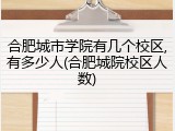 合肥城市学院有几个校区,有多少人(合肥城院校区人数)