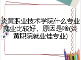 炎黄职业技术学院什么专业就业比较好，原因是啥(炎黄职院就业佳专业)