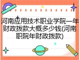 河南应用技术职业学院一年财政拨款大概多少钱(河南职院年财政拨款)
