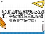 山东铝业职业学院地址在哪里，学校地理位置(山东铝业职业学院位置)