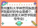 贵州医科大学神奇民族医药学院最好的专业是哪个，详细阐述(贵医大神奇学院最佳专业)
