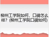 柳州工学院如何，口碑怎么样？(柳州工学院口碑如何)