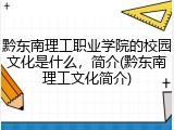黔东南理工职业学院的校园文化是什么，简介(黔东南理工文化简介)