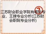 江苏财会职业学院有哪些专业，王牌专业分析(江苏财会职院专业分析)
